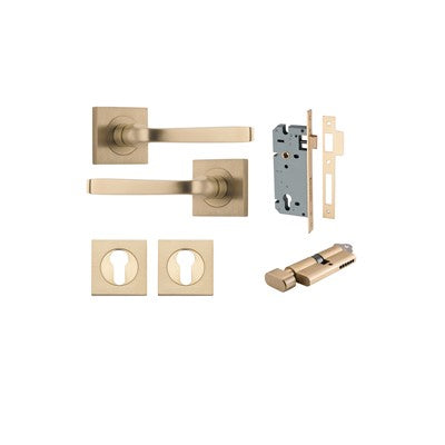 Iver Door Lever Annecy Rose Square Brushed Brass Key / Thumb Entrance Kit