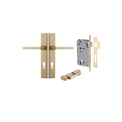 Iver Door Lever Baltimore Rectangular Brushed Brass Key / Thumb Entrance Kit