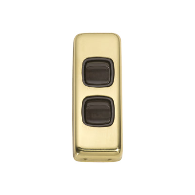 Tradco Switch Flat Plate Rocker 2 Gang Brown Polished Brass H82xW30mm