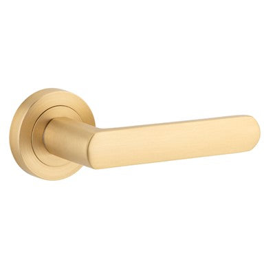 Iver Door Lever Osaka Rose Round Concealed Fix Pair Brushed Brass L120xP55mm BPD52mm