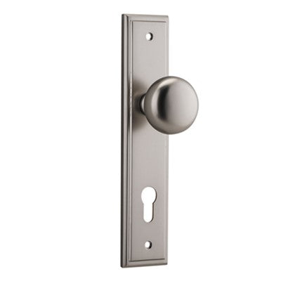 Iver Door Knob Cambridge Stepped Euro Pair Satin Nickel CTC85mm D55xP63mm BPH237xW50mm