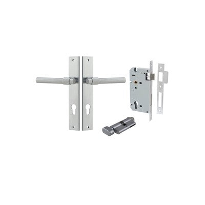 Iver Door Lever Helsinki Rectangular Brushed Chrome Key / Thumb Entrance Kit