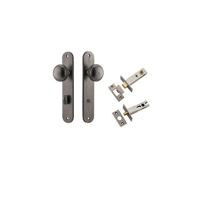 Iver Door Knob Paddington Oval Distressed Nickel Privacy Kit