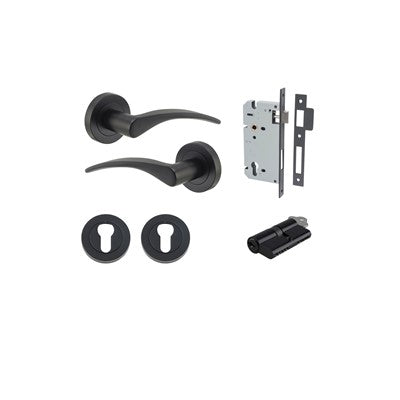 Iver Door Lever Oxford Rose Round Matt Black Key / Key Entrance Kit