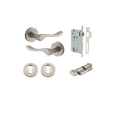 Iver Door Lever Stirling Rose Round Satin Nickel Key / Thumb Entrance Kit