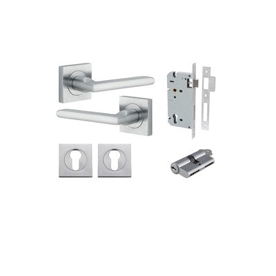 Iver Door Lever Baltimore Rose Square Brushed Chrome Key / Key Entrance Kit