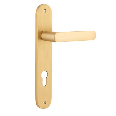 Iver Door Lever Osaka Oval Euro Pair Brushed Brass CTC85mm L120xP52mm BPH240xW40mm