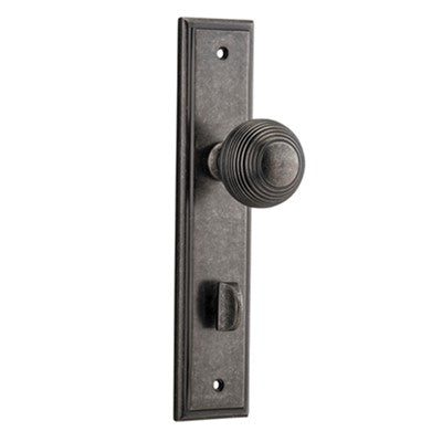 Iver Door Knob Guildford Stepped Privacy Pair Distressed Nickel CTC85mm D52xP75mm BPH237xW50mm