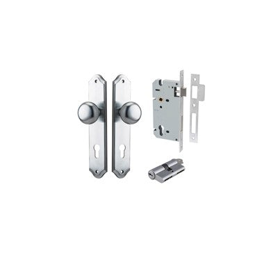 Iver Door Knob Cambridge Shouldered Brushed Chrome Key / Key Entrance Kit