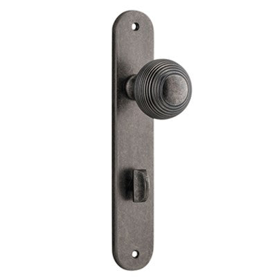 Iver Door Knob Guildford Oval Privacy Pair Distressed Nickel CTC85mm D52xP72mm BPH240xW40mm