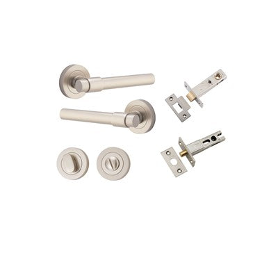 Iver Door Lever Helsinki Rose Round Satin Nickel Privacy Kit