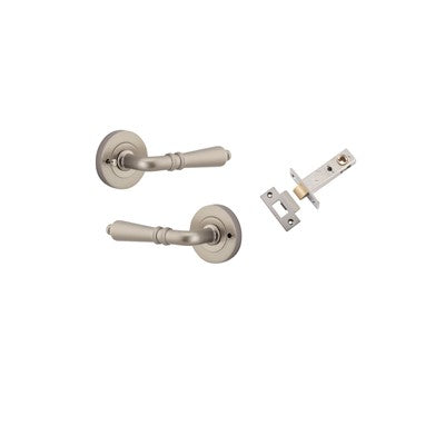 Iver Door Lever Sarlat Rose Round Satin Nickel Inbuilt Privacy Kit