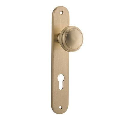 Iver Door Knob Paddington Oval Euro Pair Brushed Brass CTC85mm D55xP61mm BPH240xW40mm