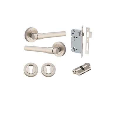 Iver Door Lever Helsinki Rose Round Satin Nickel Key / Key Entrance Kit