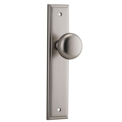 Iver Door Knob Cambridge Stepped Latch Pair Satin Nickel D55xP63mm BPH237xW50mm