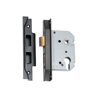 Tradco Mortice Lock Euro Rebated Matt Black CTC47.5mm Backset 57mm