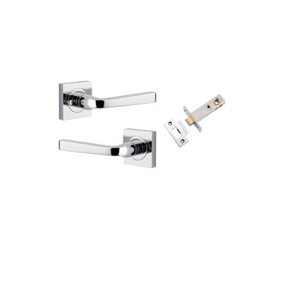 Iver Door Lever Annecy Rose Square Polished Chrome Inbuilt Privacy Kit