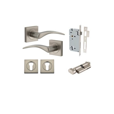 Iver Door Lever Oxford Rose Square Satin Nickel Key / Thumb Entrance Kit