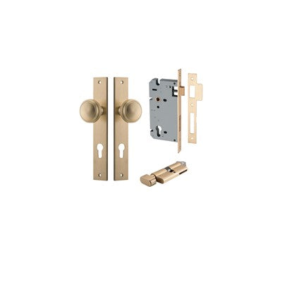 Iver Door Knob Paddington Rectangular Brushed Brass Key / Thumb Entrance Kit