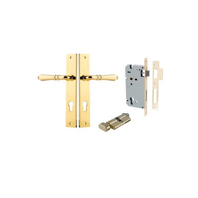 Iver Door Lever Sarlat Rectangular Polished Brass Key / Thumb Entrance Kit