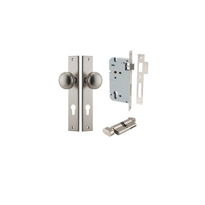 Iver Door Knob Paddington Rectangular Satin Nickel Key / Thumb Entrance Kit