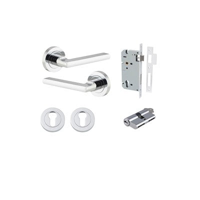 Iver Door Lever Baltimore Rose Round Polished Chrome Key / Key Entrance Kit