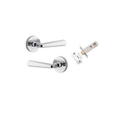 Iver Door Lever Copenhagen Rose Round Polished Chrome Inbuilt Privacy Kit