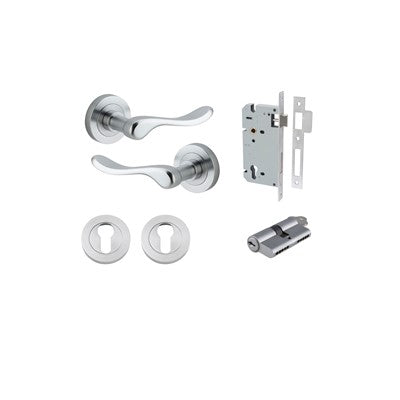 Iver Door Lever Stirling Rose Round Brushed Chrome Key / Key Entrance Kit