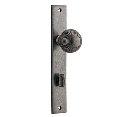 Iver Door Knob Guildford Rectangular Privacy Pair Distressed Nickel CTC85mm D52xP72mm BPH240xW38mm