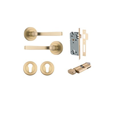 Iver Door Lever Annecy Rose Round Brushed Brass Key / Thumb Entrance Kit