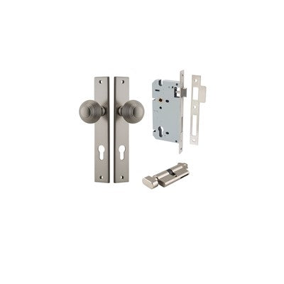 Iver Door Knob Guildford Rectangular Satin Nickel Key / Thumb Entrance Kit