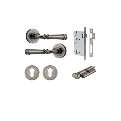 Iver Door Lever Verona Rose Round Distressed Nickel Key / Thumb Entrance Kit