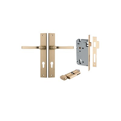 Iver Door Lever Annecy Rectangular Brushed Brass Key / Thumb Entrance Kit