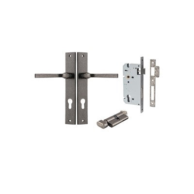 Iver Door Lever Annecy Rectangular Distressed Nickel Key / Thumb Entrance Kit