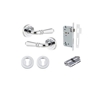 Iver Door Lever Sarlat Rose Round Polished Chrome Key / Key Entrance Kit