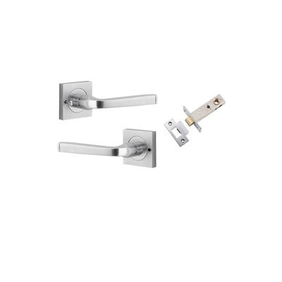 Iver Door Lever Annecy Rose Square Brushed Chrome Inbuilt Privacy Kit