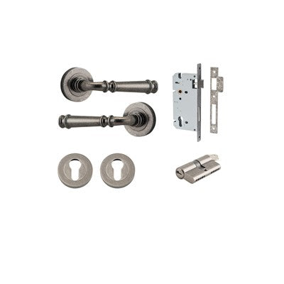 Iver Door Lever Verona Rose Round Distressed Nickel Key / Key Entrance Kit