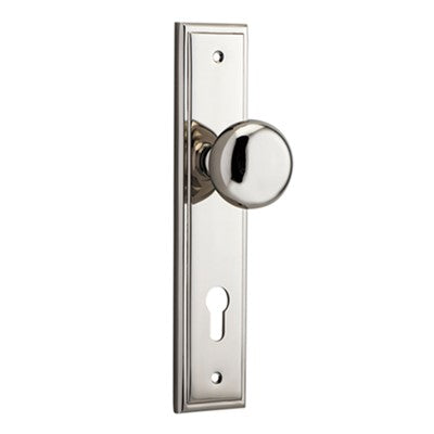 Iver Door Knob Cambridge Stepped Euro Pair Polished Nickel CTC85mm D55xP63mm BPH237xW50mm