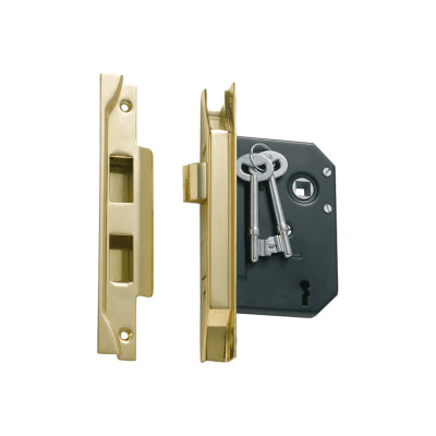 Tradco Mortice Lock 3 Lever Rebated Polished Brass CTC57mm Backset 57mm