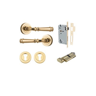 Iver Door Lever Verona Rose Round Polished Brass Key / Thumb Entrance Kit