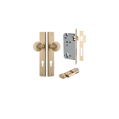 Iver Door Knob Guildford Rectangular Brushed Brass Key / Thumb Entrance Kit