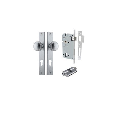 Iver Door Knob Paddington Rectangular Brushed Chrome Key / Key Entrance Kit