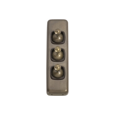 Tradco Switch Flat Plate Toggle 3 Gang Brown Antique Brass H108xW30mm