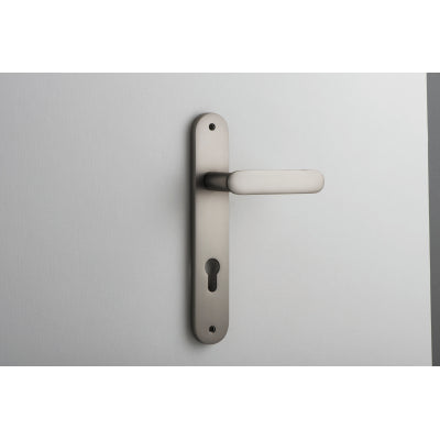 Iver Door Lever Bronte Oval Euro Pair Satin Nickel CTC85mm L117xP53mm BPH240xW40mm