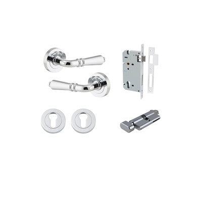 Iver Door Lever Sarlat Rose Round Polished Chrome Key / Thumb Entrance Kit