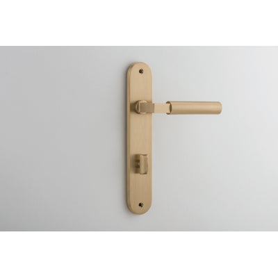 Iver Door Lever Berlin Oval Privacy Pair Brushed Brass CTC85mm L120xP57mm BPH240xW40mm