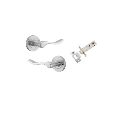 Iver Door Lever Stirling Rose Round Brushed Chrome Inbuilt Privacy Kit