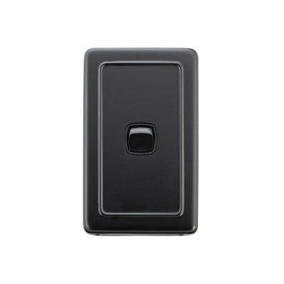 Tradco Switch Flat Plate Rocker 1 Gang Matt Black H115xW72mm