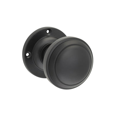 Tradco Door Knob Milton Round Rose Pair Matt Black D54xP65mm BP57mm