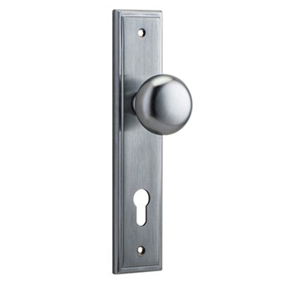 Iver Door Knob Cambridge Stepped Euro Pair Brushed Chrome CTC85mm D55xP63mm BPH237xW50mm